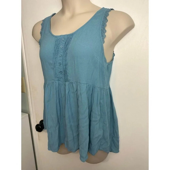 Blue Lauren Conrad Blue Sleeveless Shirt Lace Large #0412 - Picture 3 of 6